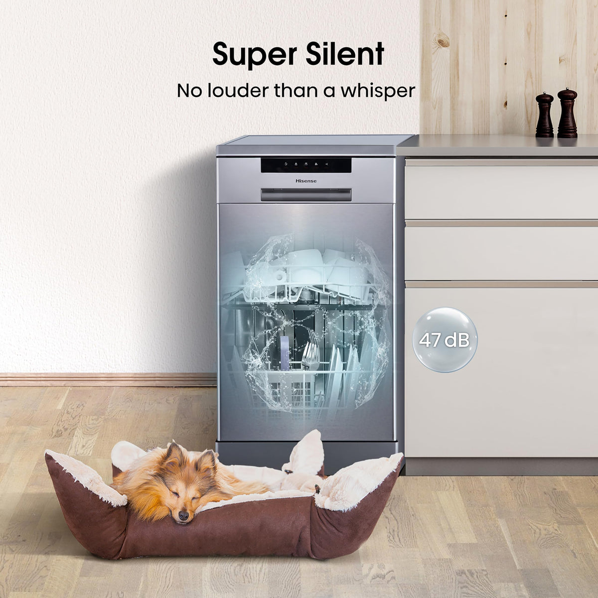 Hisense HS523E15WUK Slimline 10 Places Free Standing Dishwasher White with 30 Minutes Quick Wash [Energy Class E]
