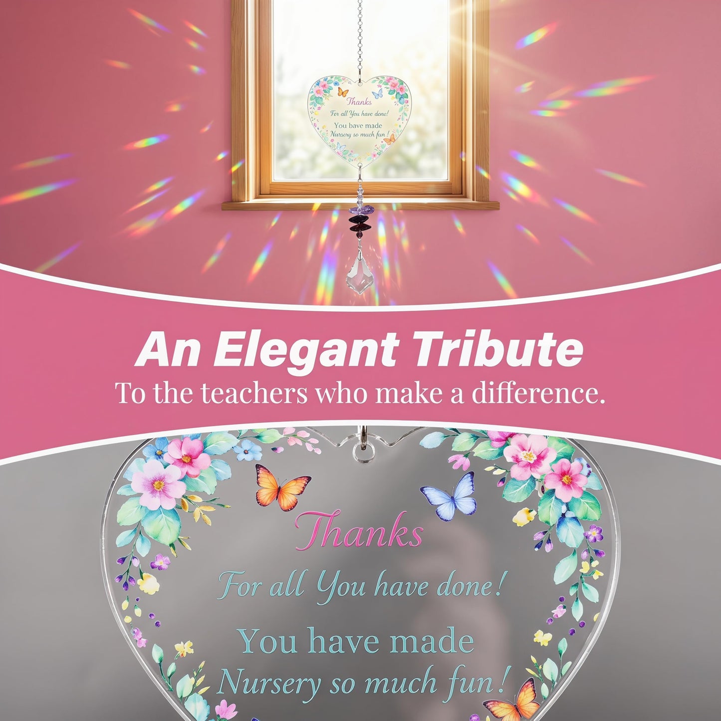 Teacher Gifts for Women Thank You Teachers Crystal Suncatcher Ornaments Teachers Day Graduation Retirement Christmas Birthday Appreciation Gift (Thanks)