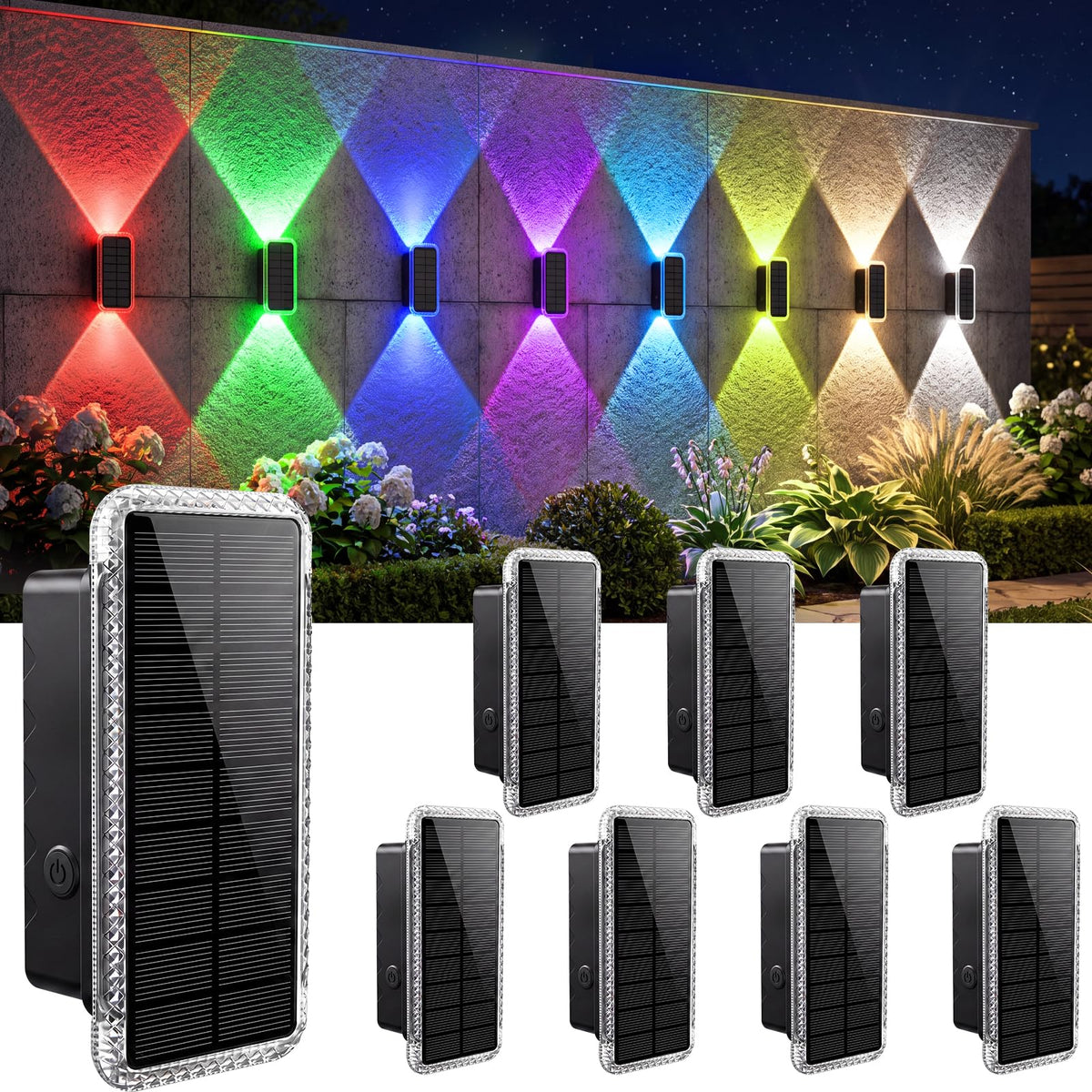 vighep RGB Solar Fence Lights Outdoor 3 Pack, 11 Mode Up & Down Wall Lights