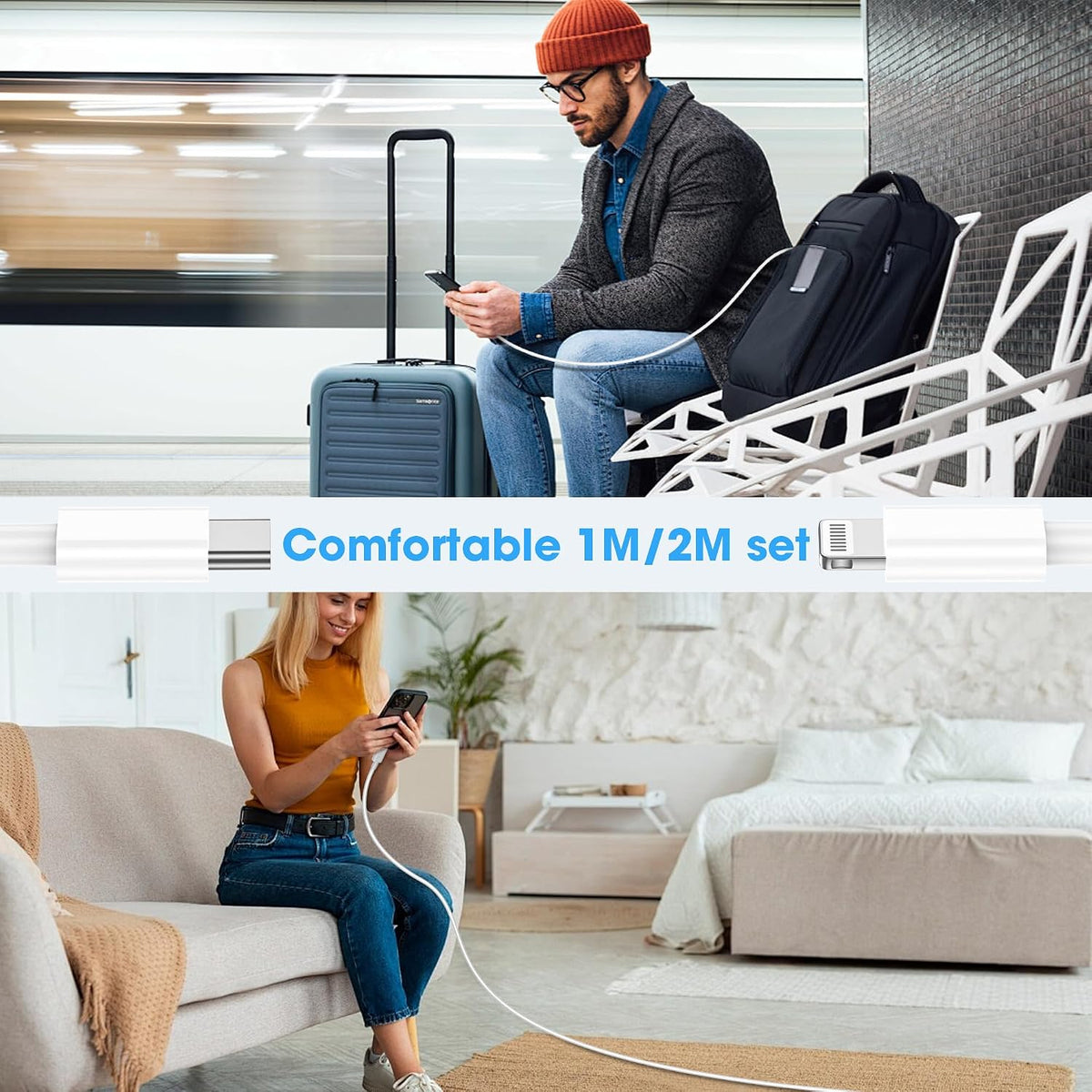 BSTOEM USB C to Lightning Cable, iPhone Charger 2Pack 1M +2M MFi Certified