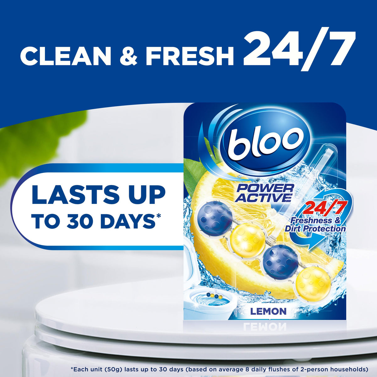 Bloo Power Active Toilet Rim Block & Freshener, Fresh Flowers, Pack of 1