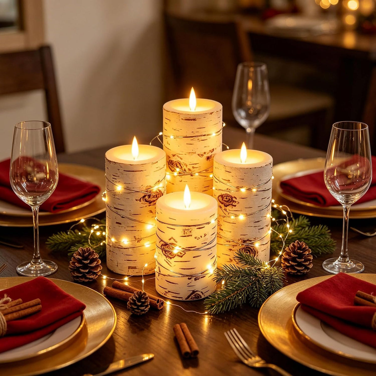 Da by 3 Pack Ivory Flameless LED Candles with Fairy Lights, Realistic Moving Flame Paraffin Wax Candles, Remote Control, Soft Warm Light, 8cm D x 12.5/14.5/16.5cm H, Indoor Wedding Home Decor