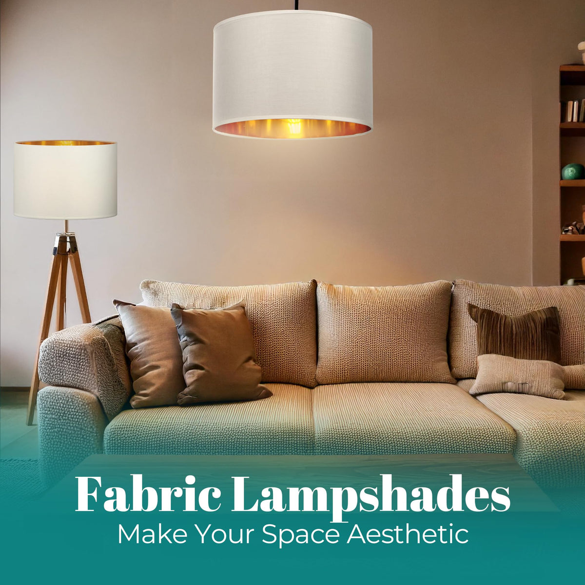 GIGGI Fabric Lamp Shades with Golden Inner Light Shade Ceiling – Modern Lampshades for Ceiling Lights, Lamp Shades for Table Lamps, Floor Lamps, Living Room, Bedroom, Home Décor (Green, 12")