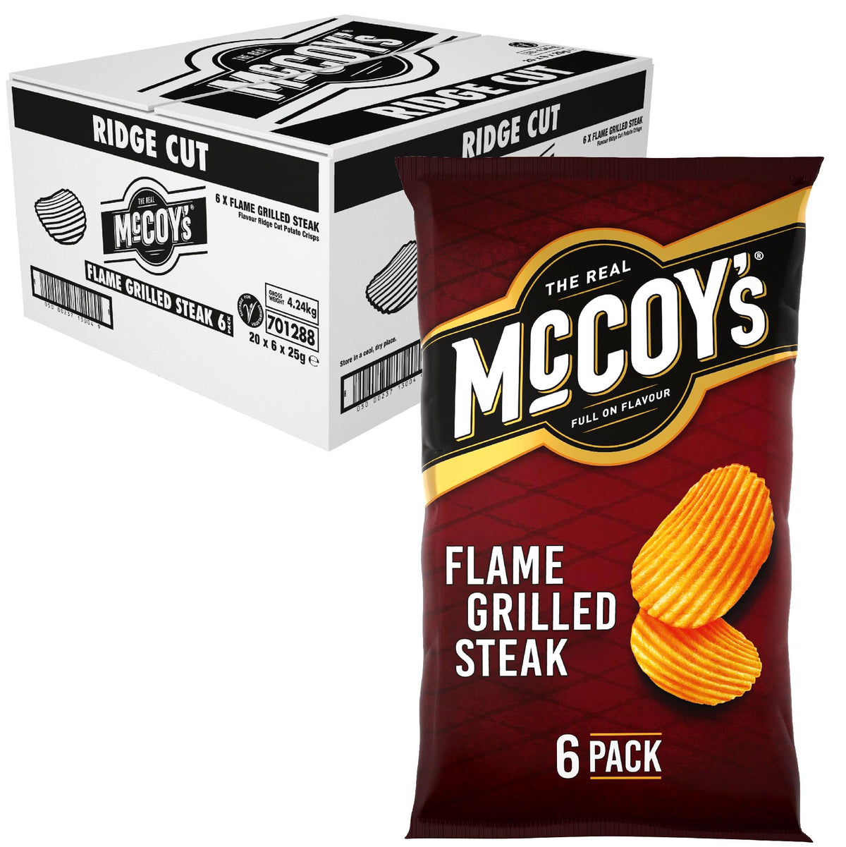 McCoy's Sizzling King Prawn Multipack Crisps 6 Pack (Multipack BOX of 20) - Fully loaded with flavour, iconic ridged crisp, unmistakable crunch