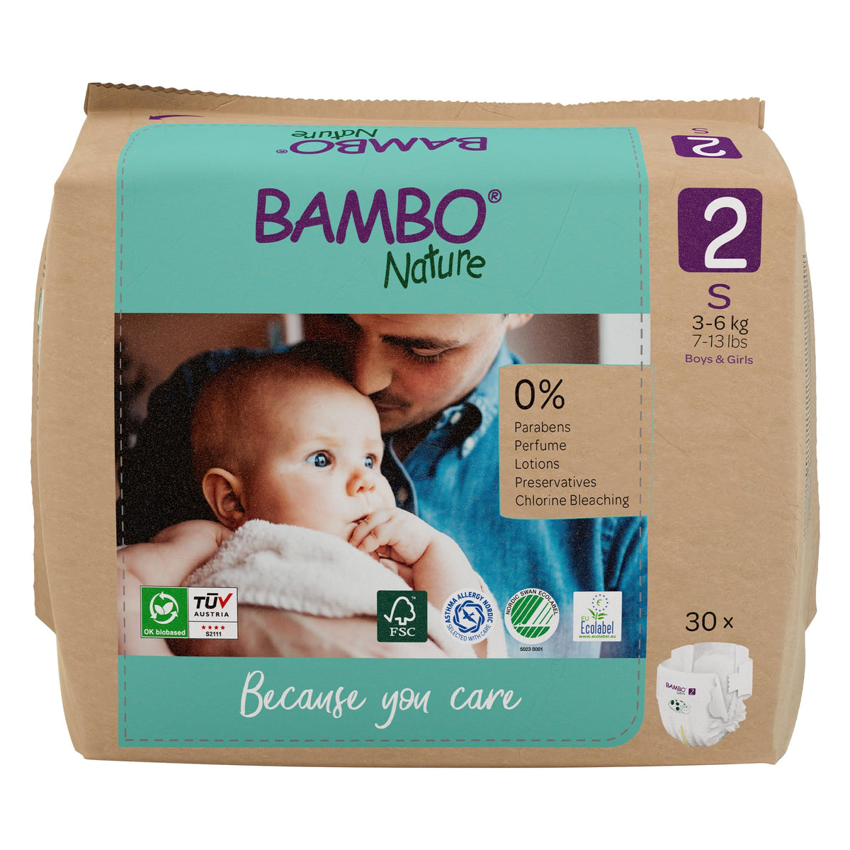Bambo Nature Premium Eco Nappies, Premature Size 0 (2-7lb/1-3kg), XXS, Pack of 24, Eco-Labelled Nappies, Enhanced Leakage Protection, Secure and Comfortable Baby Nappy