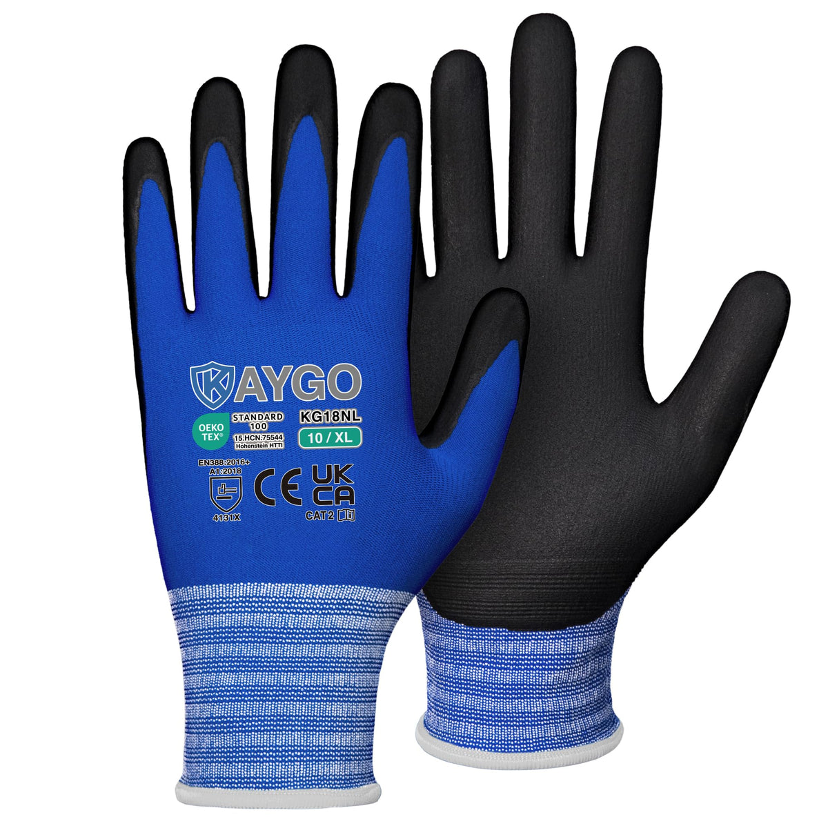 KAYGO Safety Work Gloves MicroFoam Nitrile Coated 12 Pairs, KG18NB