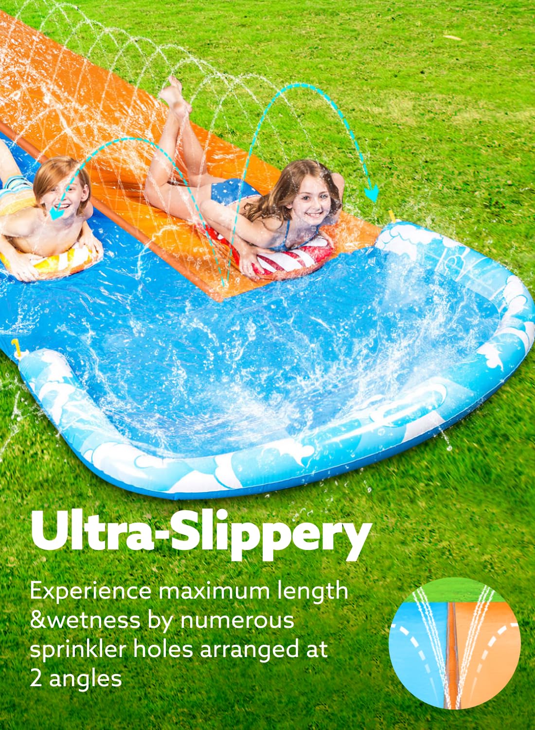 JOYIN 685cm Water Slides and 2 Bodyboards, Lawn Waterslides Summer Water Toy with Build in Sprinkler for Backyard Outdoor Water Fun for Kids Adults