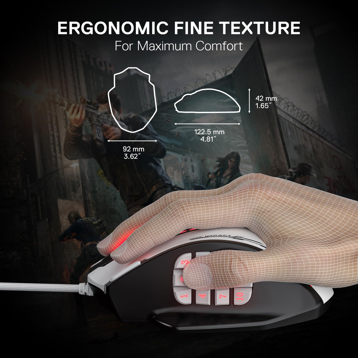 Redragon M908 Impact RGB LED MMO Gaming Mouse With 12 Side Buttons, Optical Wired Ergonomic Mouse with Max 12,400DPI, High Precision, 18 Programmable Macro Shortcuts, Comfort Grip
