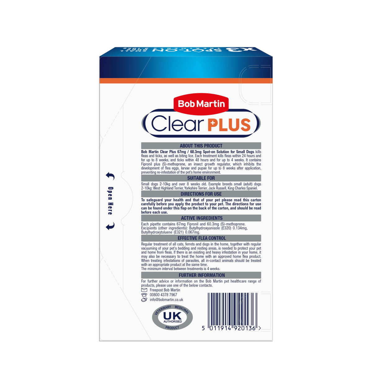 Bob Martin Clear Spot On Flea Treatment for Small Dogs (2-10kg) - Kills Fleas & Ticks (3 Pipettes)