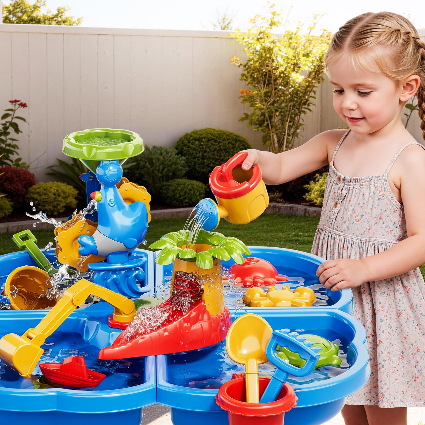 Ci Vetch Sand and Water Table for Toddlers 1-3, Kids Outdoor Activity Water Tables with Beach Fun Sand Toy, Summer Outside Toys Water Playset for Toddler Boys Girls Ages 2 3 4 5 6 7 8