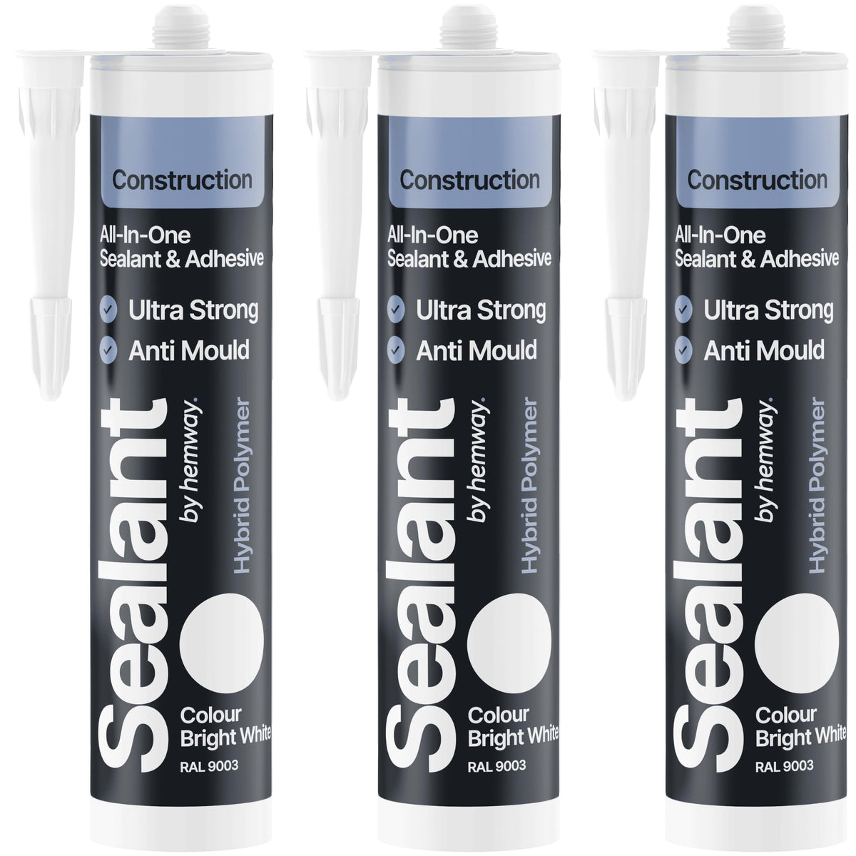 Hemway Kitchen & Bathroom Crystal Clear Sealant & Adhesive 300ml 3 Pack