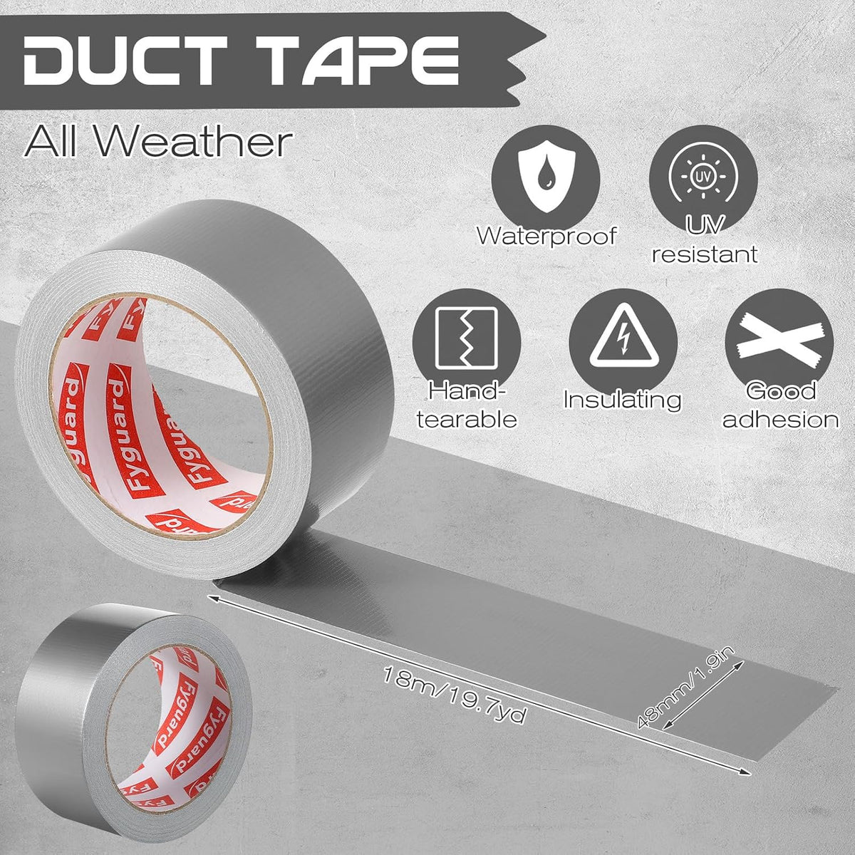 3 Rolls Duct Tape 48mm x 18m 8.5Mil, Silver Gaffer Tape 210μ