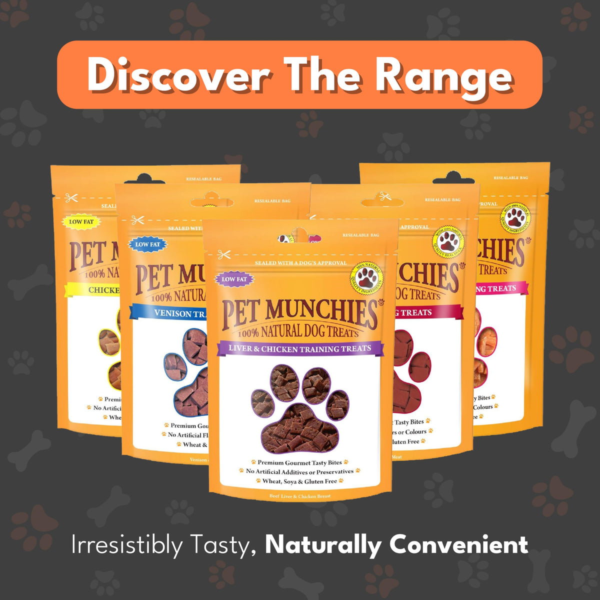 Pet Munchies Venison & Beef Liver Dog Training Treats, Grain Free Tasty Bites with Natural Real Meat, Low in Fat 50g