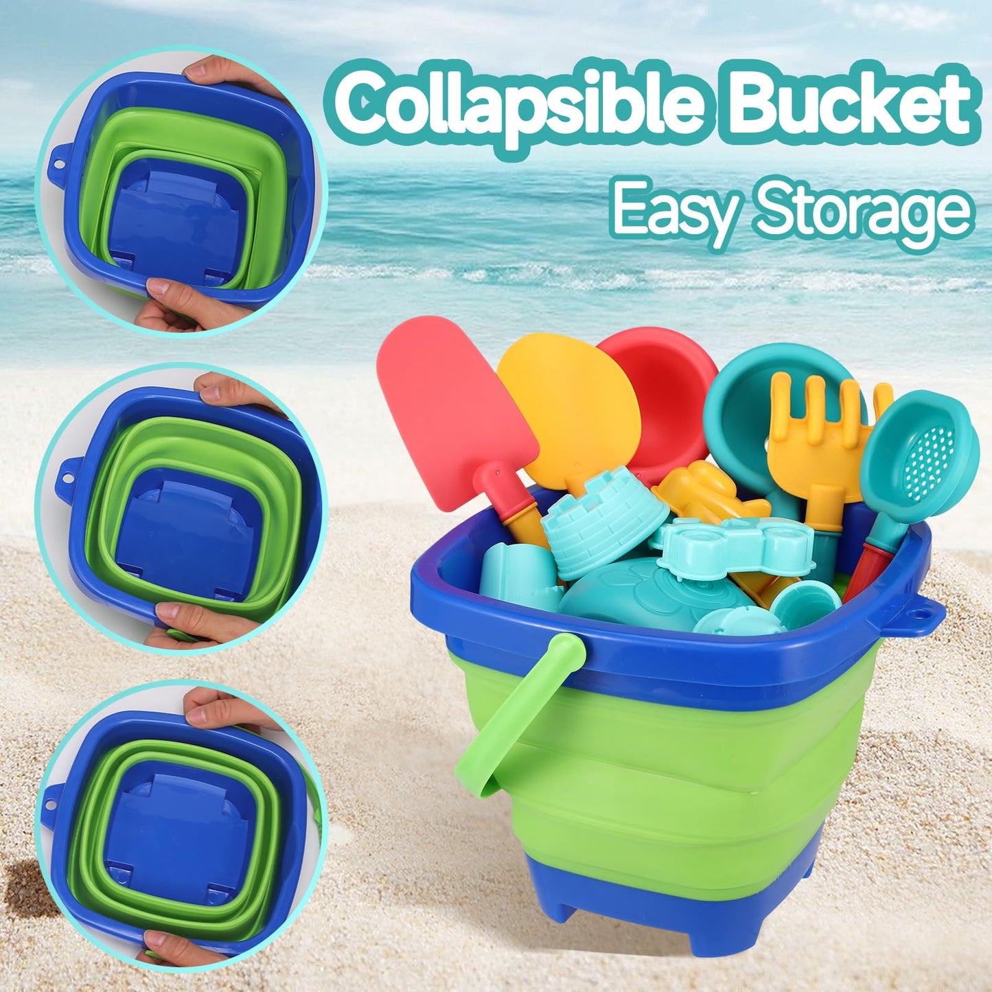Beach Sand Toys Set, 19Pcs Sand Pit Toys With Collapsible Bucket and Spade Beach Set Kids Sand Sandpit Toys for Toddlers, Outdoor Fun Sand Toys for Boys Girls Toddlers Age 3 4 5 6 7 8