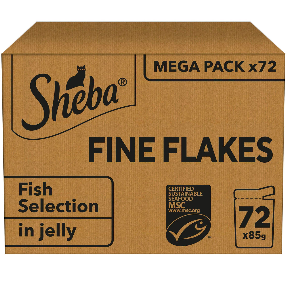 Sheba Fine Flakes in Jelly – Poultry Collection – Wet cat food pouches for adult cats – 72x85g pack