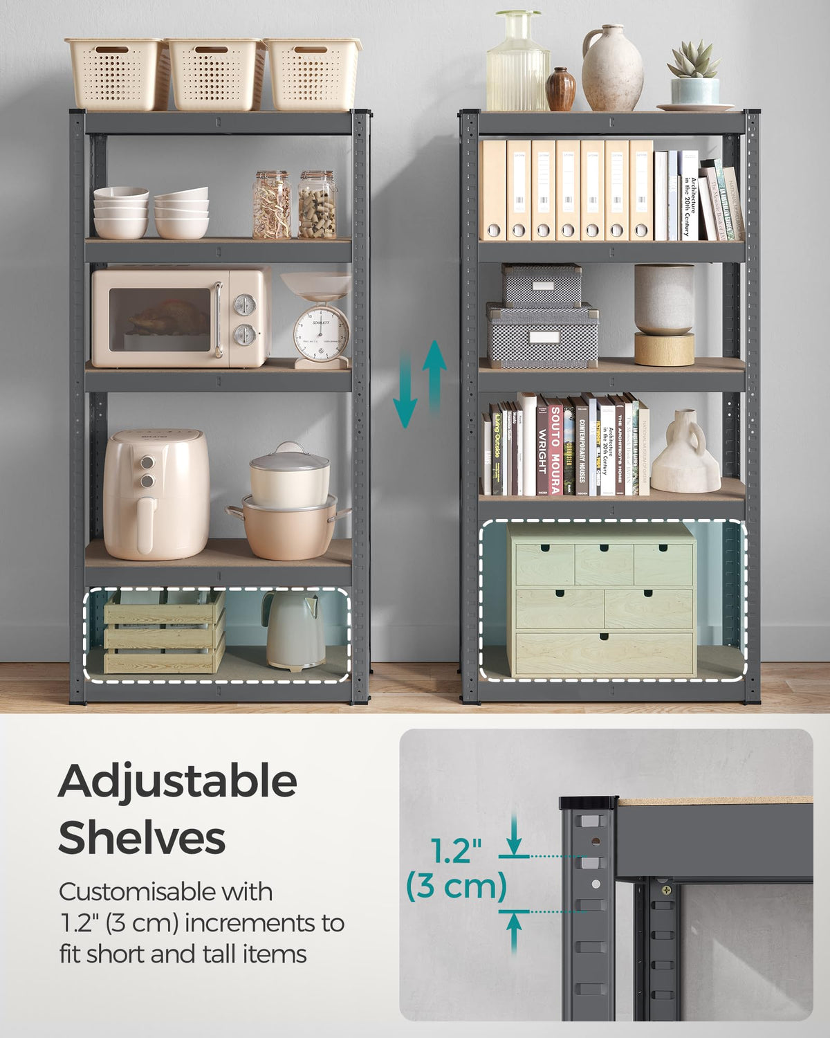 SONGMICS 5-Tier Heavy-Duty Shelving Units, Set of 2, Boltless Assembly