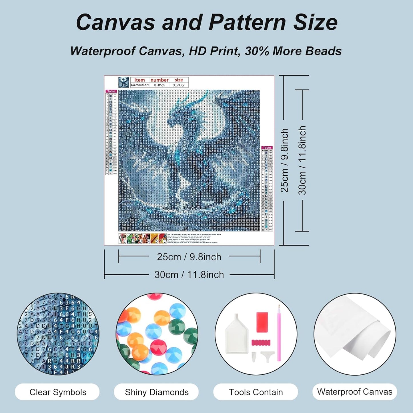 Domnpes Blue Dragon Diamond Art Kits for Adults, 5D Diamond Painting Kits for Beginners, DIY Round Full Drill Bead Craft for Home Wall Decor Gift 11.8x11.8 inch