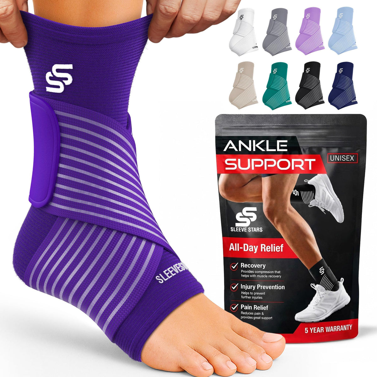 Sleeve Stars Ankle Brace Men & Women Support (Single/L:12"-13"/Black)