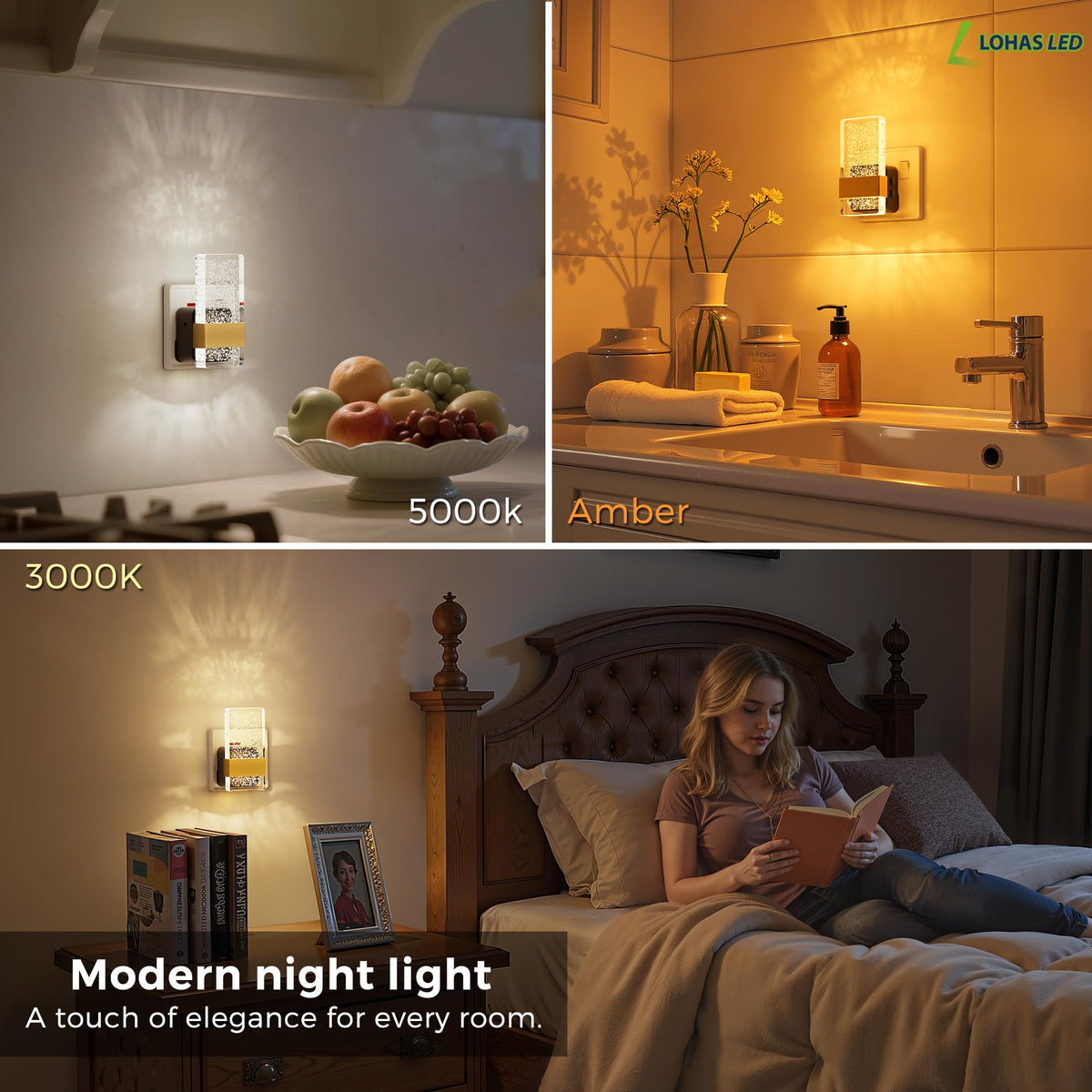 LOHAS-LED Night Light Plug in Wall with Motion Sensor, Dimmable Night Light