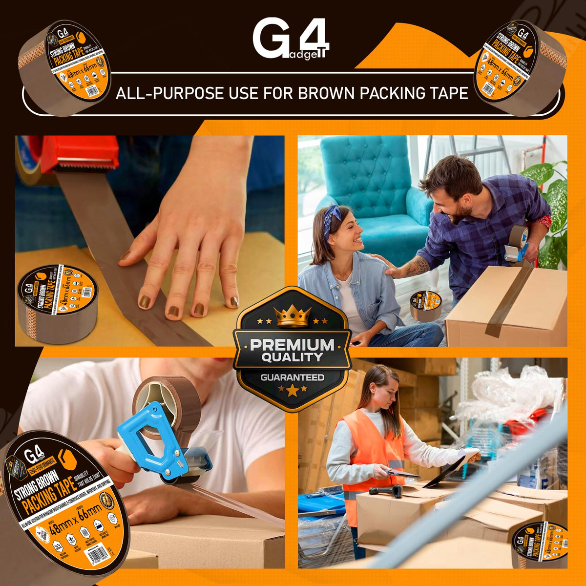 G4GADGET Pack of 3 Clear Packing Tape - Heavy Duty Transparent Tape 48mm x 66m - Ideal for Moving, Packing Boxes, and Secure Packaging