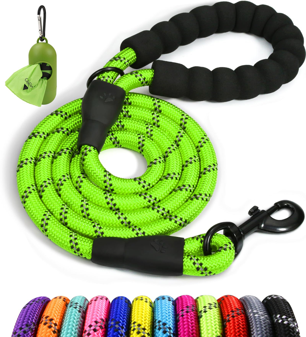 Taglory Rope Dog Lead with Soft Padded Handle – Reflective Rock Climbing Rope Lead for Small and Medium Dogs 120 cm 1.0 cm Black