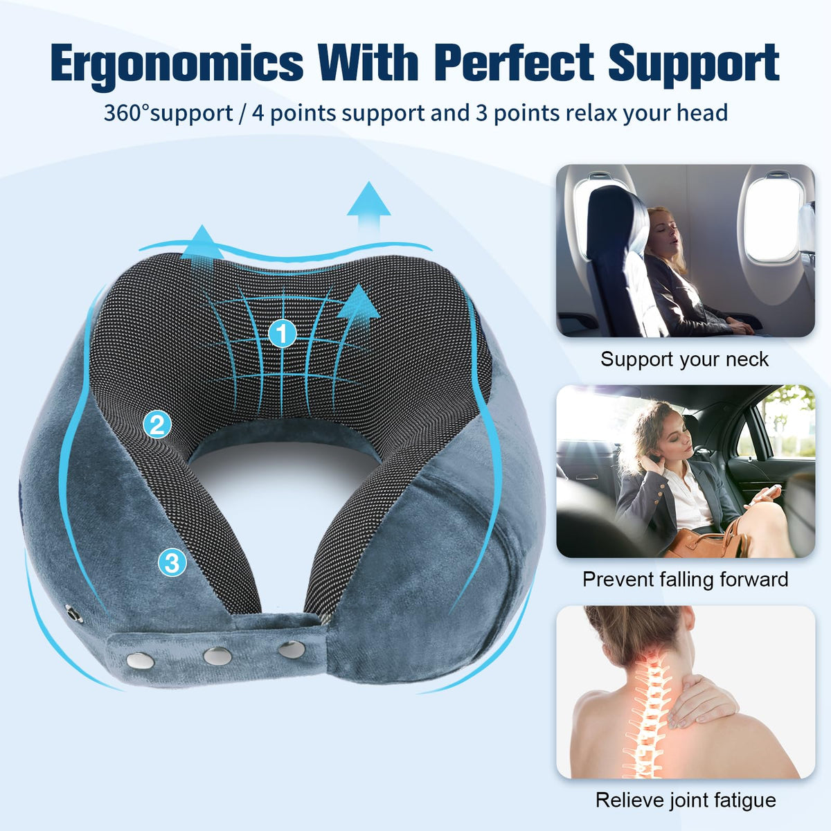 Cirorld Travel Pillow for Airplane, Neck Pillow for Travel, Memory Foam Travel Neck Pillow for Adults, Adjustable & Compact Flight Pillow, Ergonomic Neck Cushion, With Ear Plugs, Eye Mask, Carry Bag