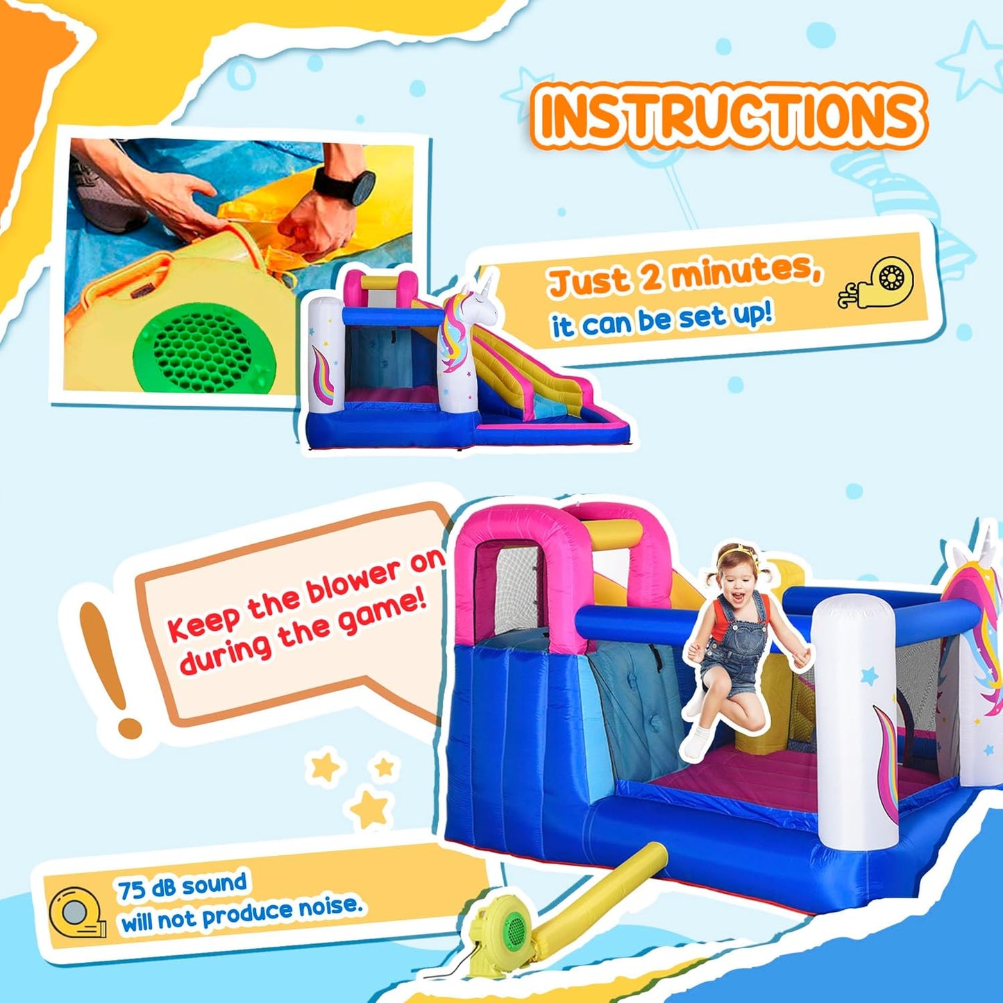 Outsunny 5-in-1 Unicorn Inflatable Bouncy Castle with Slide, Pool & Climbing Wall — Ages 3-8