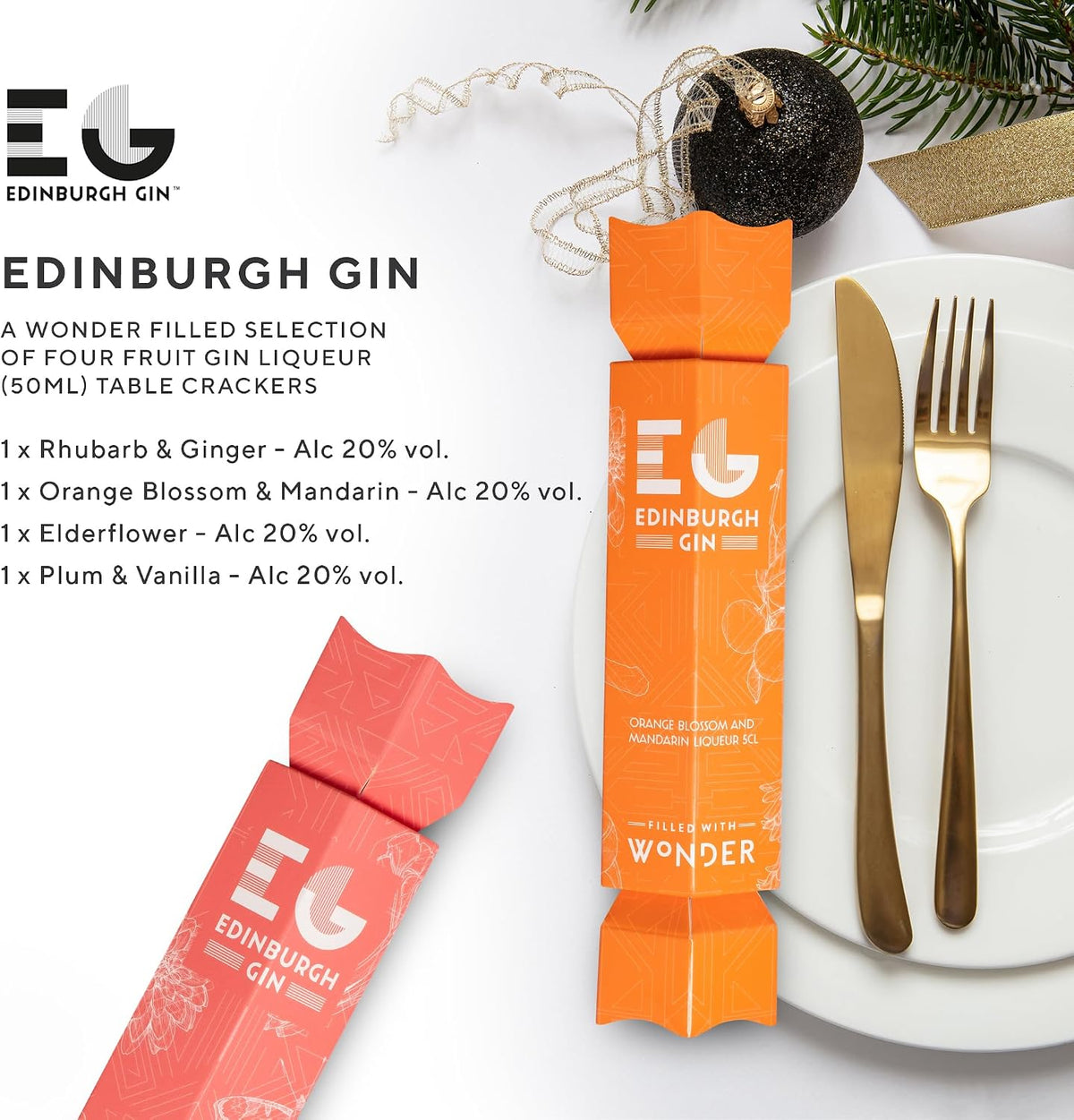 Edinburgh Gin Christmas Crackers, Flavoured Liqueur, 4 x 5 cl