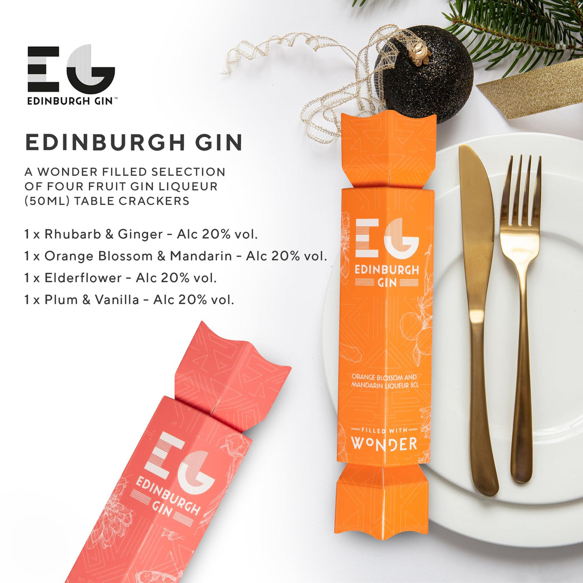 Edinburgh Gin Christmas Crackers, Flavoured Liqueur, 4 x 5 cl