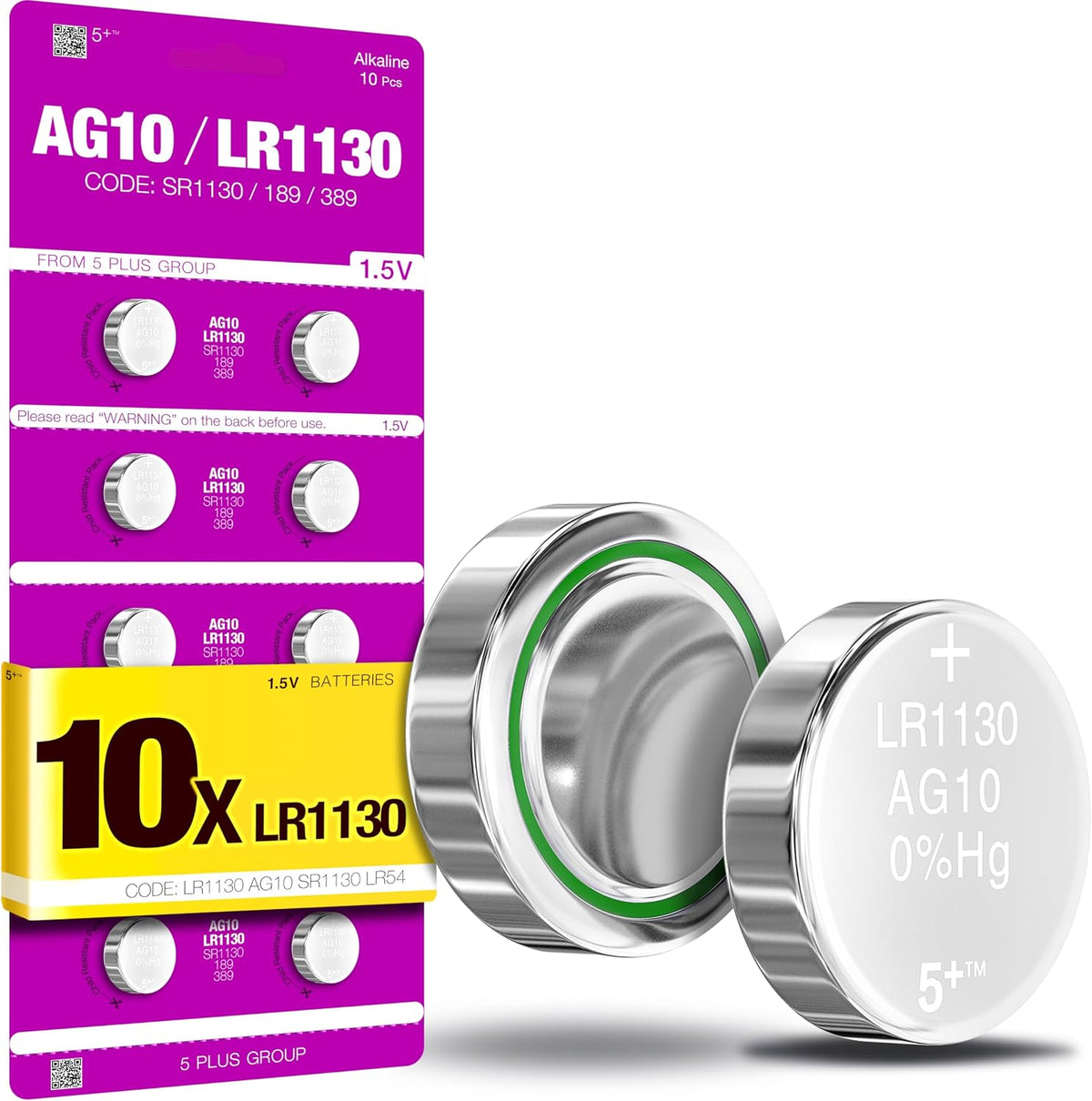 LR1130 AG10 SR1130 389 390 LR54 1.5V Button Cell Batteries (10 Pack) – Long Lasting Coin Batteries for Watches, Toys, Calculators & Small Electronics