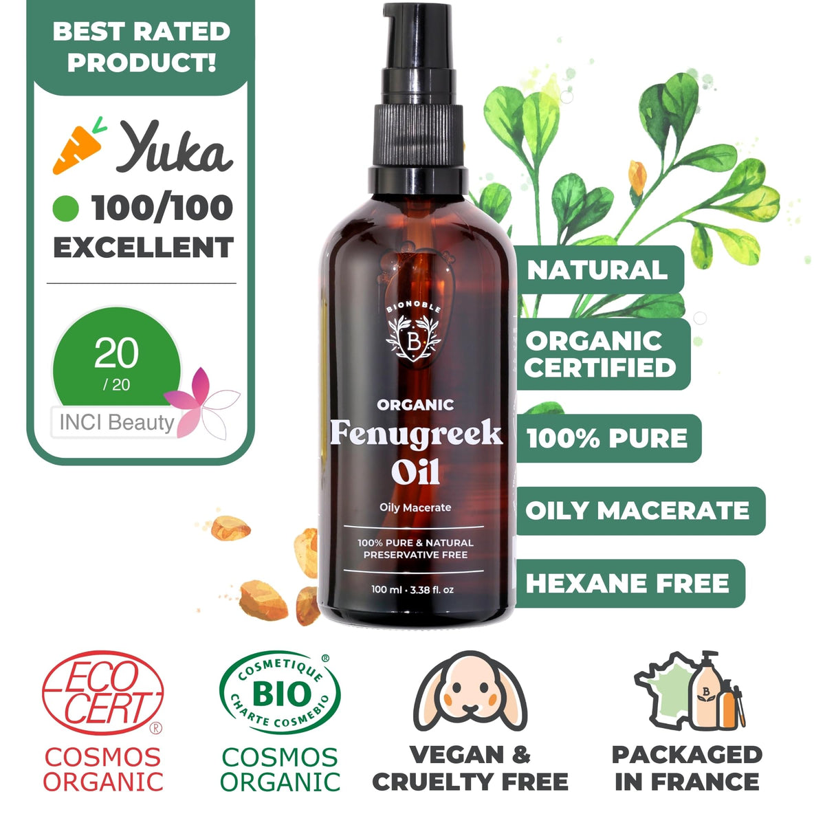 BIONOBLE Organic Rosemary Oil for Hair Growth - Hair Loss, Volume - 50ml