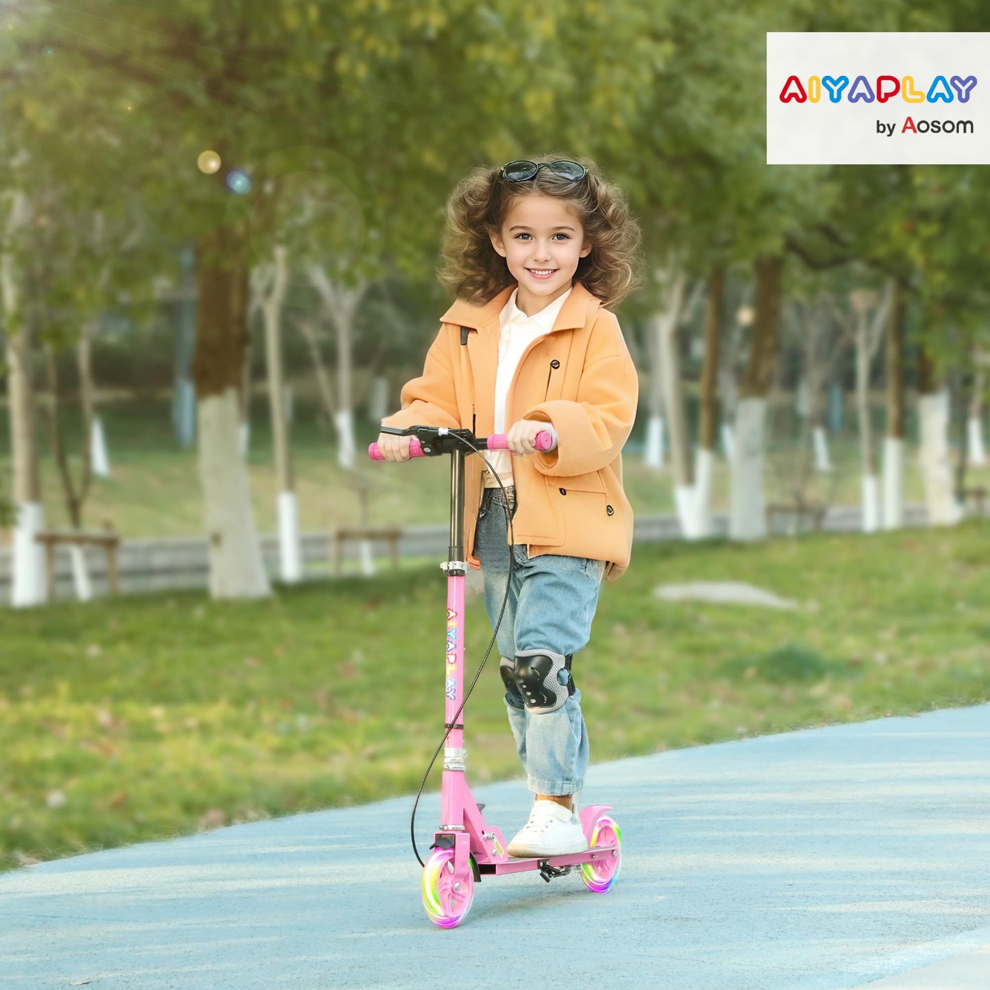 AIYAPLAY Kids Folding Scooter with LED Light-Up Wheels — Ages 3-8, Dual Brakes