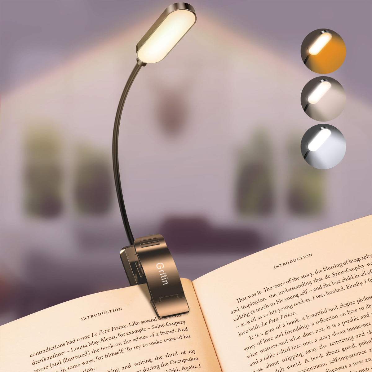 Gritin 16 LED Reading Light, Book Light - Eye Caring 3 Color Temperatures