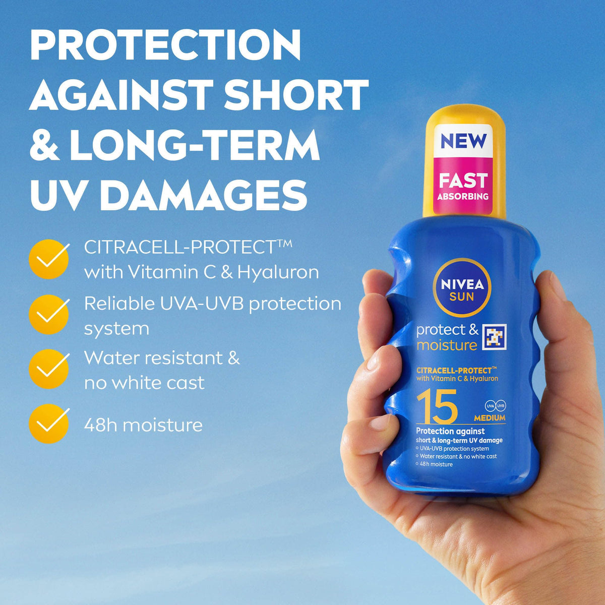 NIVEA SUN Protect & Moisture Sun Spray SPF 50+ (200ml), Moisturising Suncream Spray with SPF 50+, Advanced Sunscreen Providing Immediate, Effective UVA + UVB Protection (Pack of 2)
