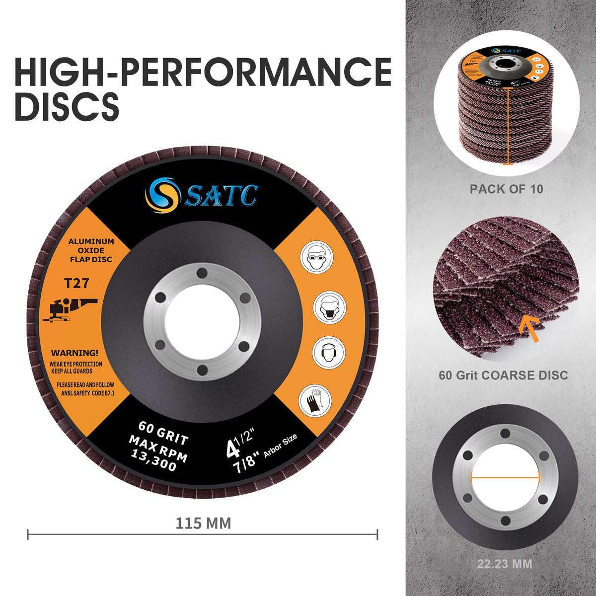SATC Flap Discs 115mm 10 Pack Grinding Discs 120 Grit for Angle Grinder to Sanding Grinding Metal Wood