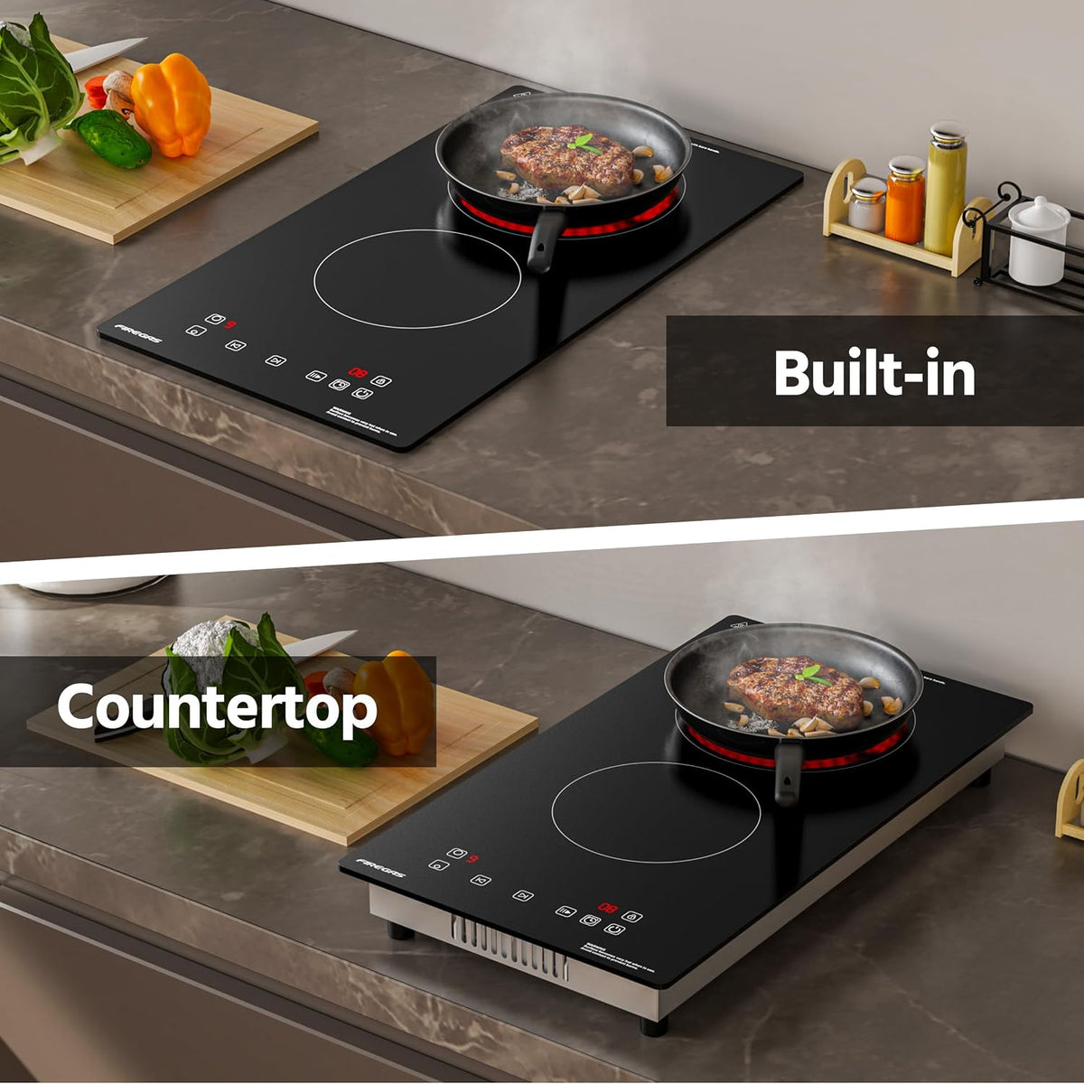 FIREGAS 2 Burner Ceramic Hob,Electric Hob with UK Plug,Built-in & Tabletop