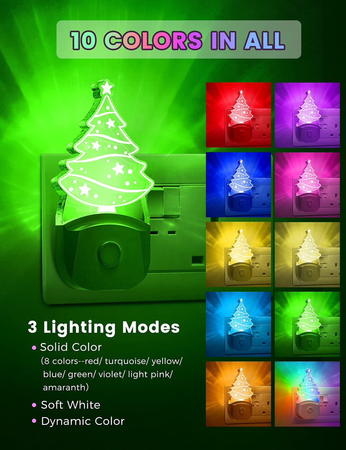 Emeritpro Night Light Plug in Wall with Dusk to Dawn Sensor, Warm White+RGB