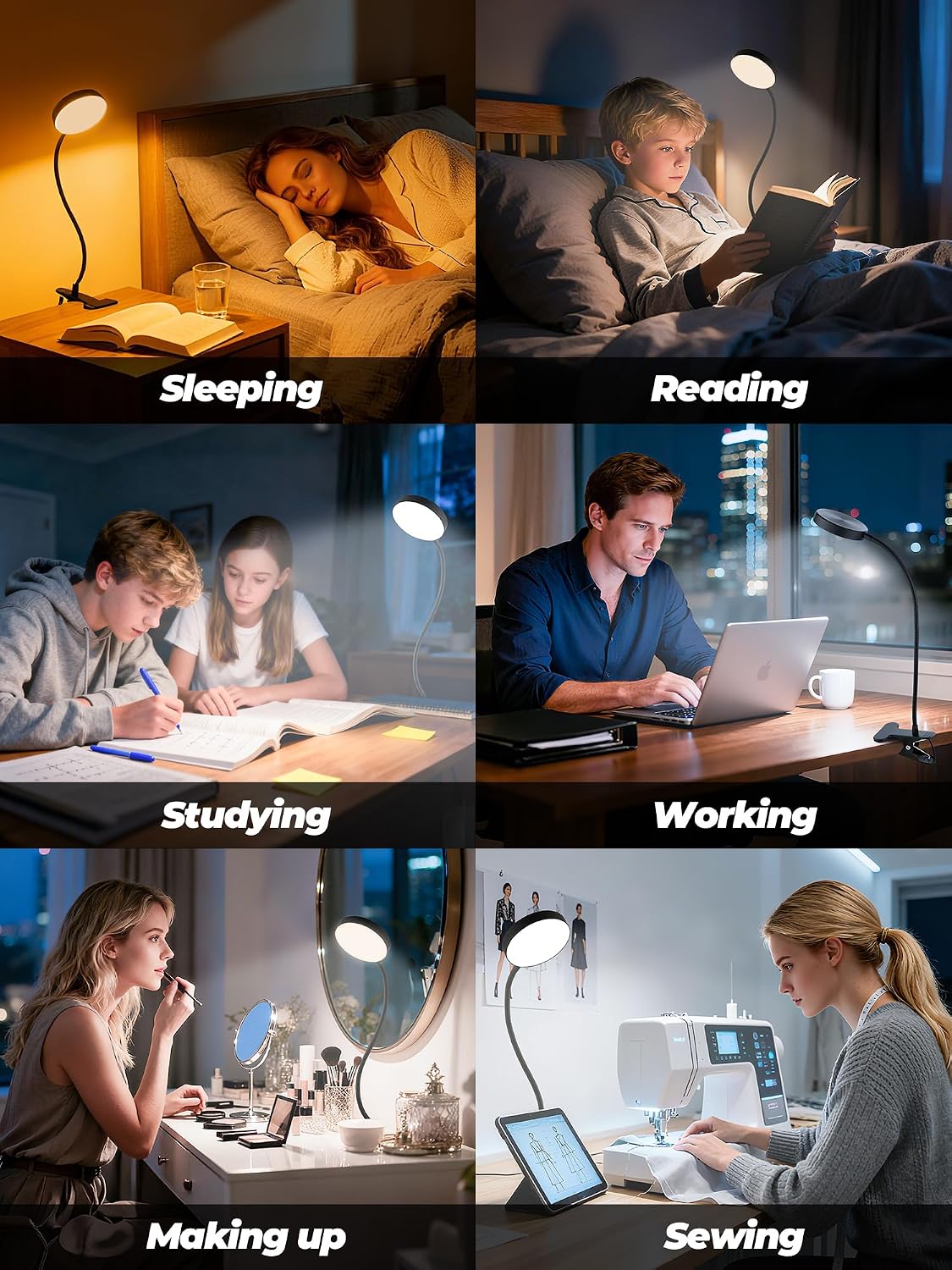 Reading Light,10 RGB Colors Desk Lamp with Clamp,10 Dimmable Clip on Light