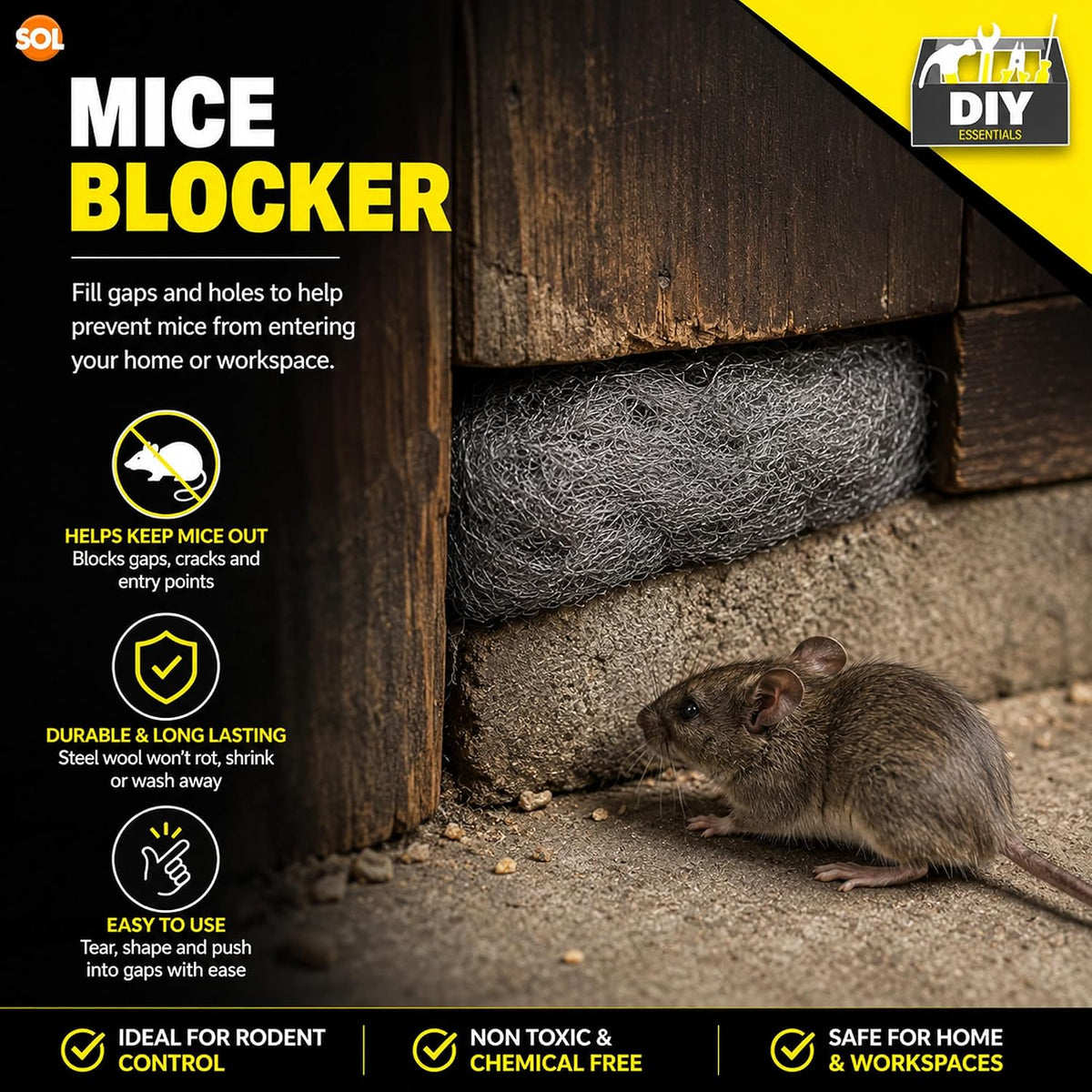 SOL 1pk Steel Wool 0000 Grade for Cleaning - Wire Wool Mice Blocker - 1m