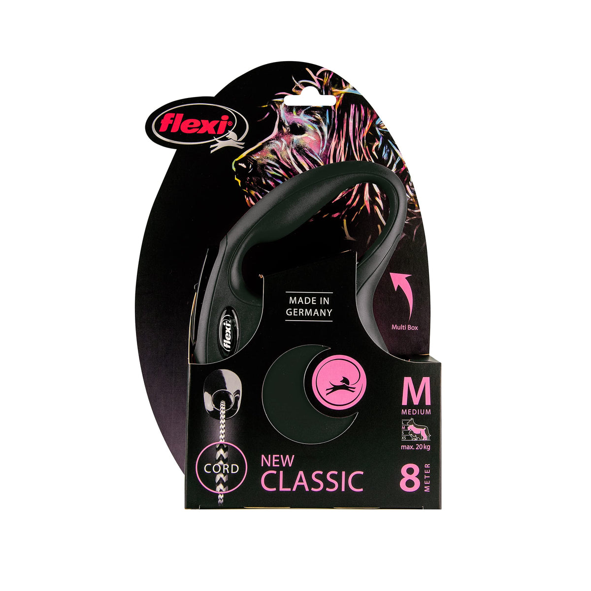 flexi Classic S | 5 m Retractable Cord Leash for Dogs up to 12 kg | Black | Retractable Dog Lead | Weight: 160 g | Dimensions: 9.6 x 16.2 cm