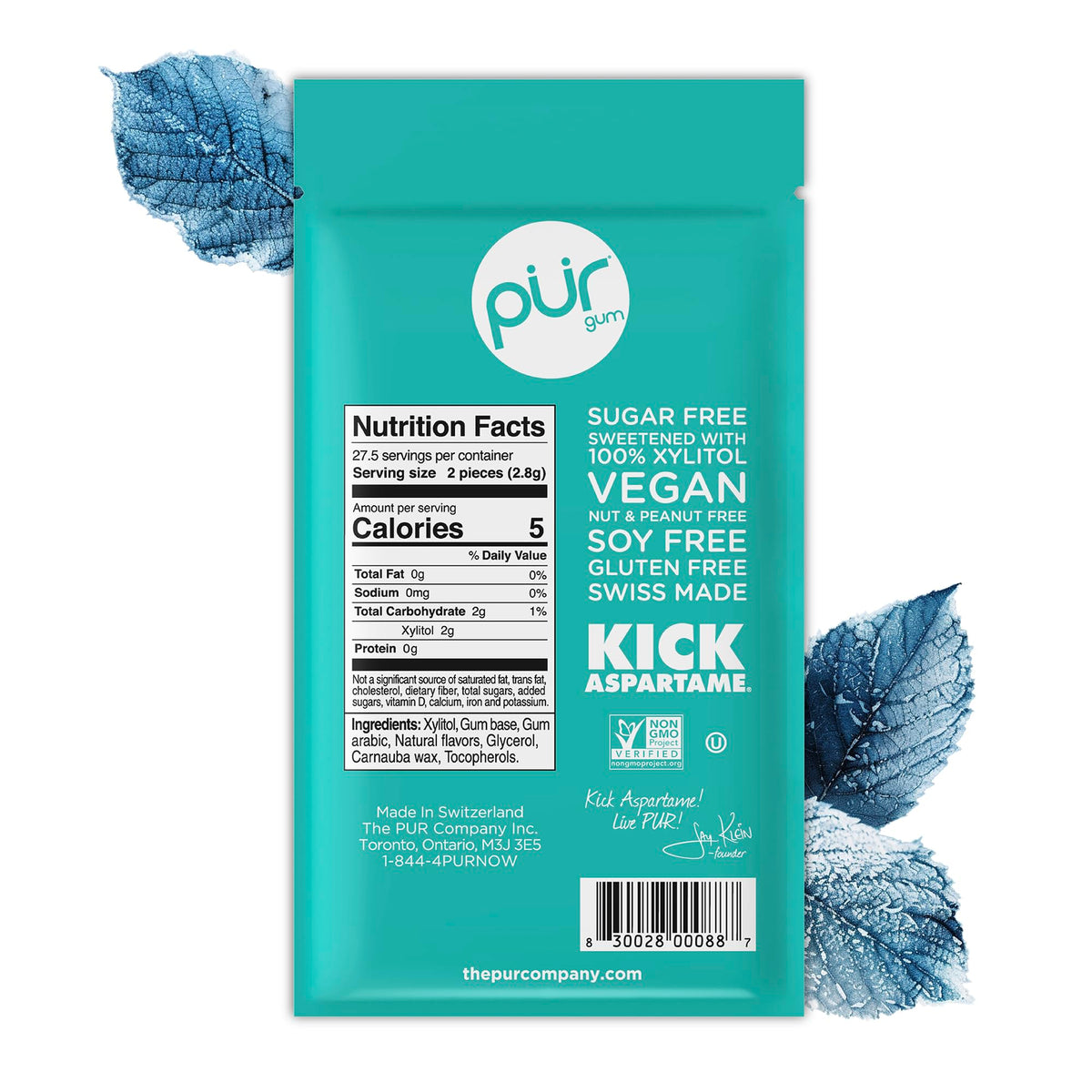 PUR Gum, Spearmint, Xylitol Gum, No Artificial flavour, 55 Count