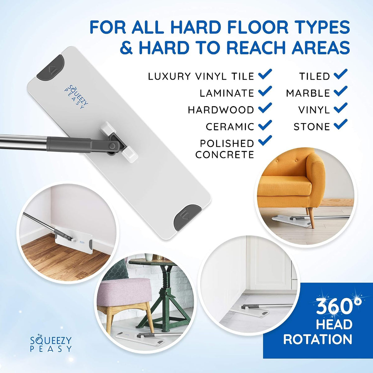 SqueezyPeasy Premium Flat Mop and Bucket Set, Separates Clean & Dirty Water