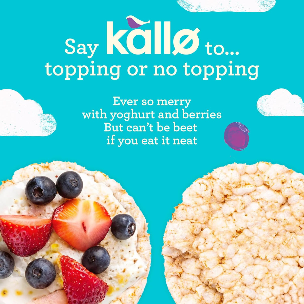 Kallo Blueberry & Vanilla Corn & Rice Cakes, Wholegrain Low Fat Healthy Snacks for Adults & Children, Vegan Friendly, Gluten Free, No Artificial Flavours or Preservatives, Single Pack – 1 x 131g