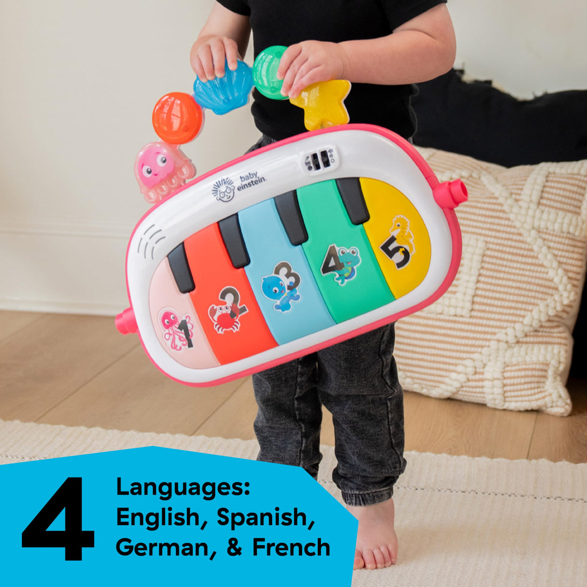 Baby Einstein 4-in-1 Kickin Tunes Play Gym, Tummy Time Baby Play Mat with Kick Piano, Music & Language Discovery, Sensory Toys, Lights & Sounds, for Newborns & Up
