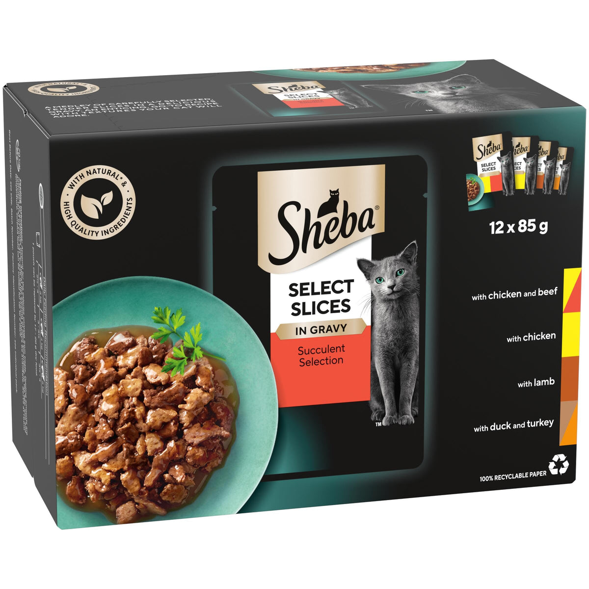 Sheba Select Slices in Gravy – Fish Collection – Wet cat food pouches for adult cats – 12 x 85g pack