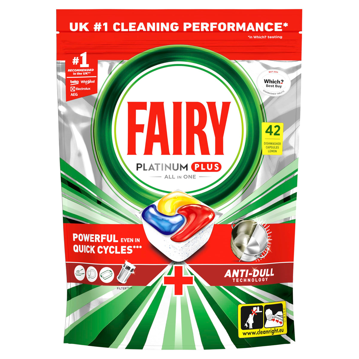 Fairy Platinum Plus Dishwasher Tablets Lemon, 65 Capsules