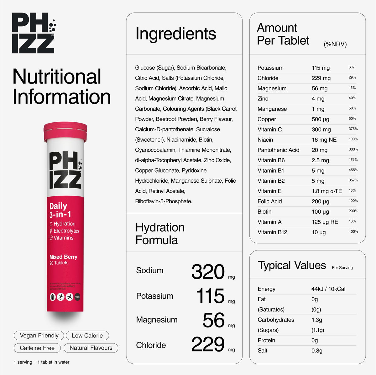 Phizz Electrolytes, Multivitamin & Hydration Tablets - 60 Effervescent Rehydration Electrolyte Tablets - 18 Vitamins & Minerals, Vitamin C, Vegan, Vegetarian & Low Calorie (Lemon, 60 Tablet)