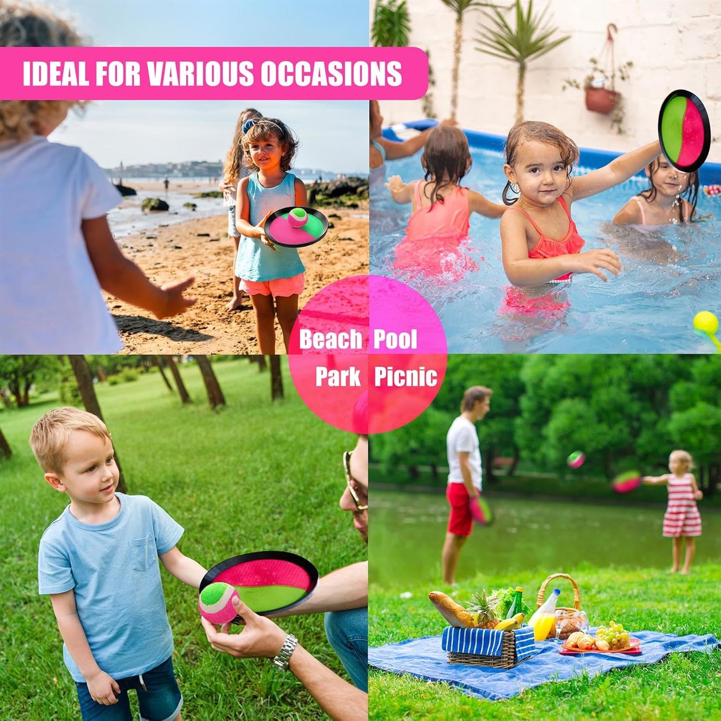 The Magic Toy Shop Toss and Catch Ball Set for Kids & Families – 2 Sticky Paddles with Straps & 1 Ball – Fun Outdoor Play Toy for Garden, Beach, Pool, Summer, Sports Day & Family Games