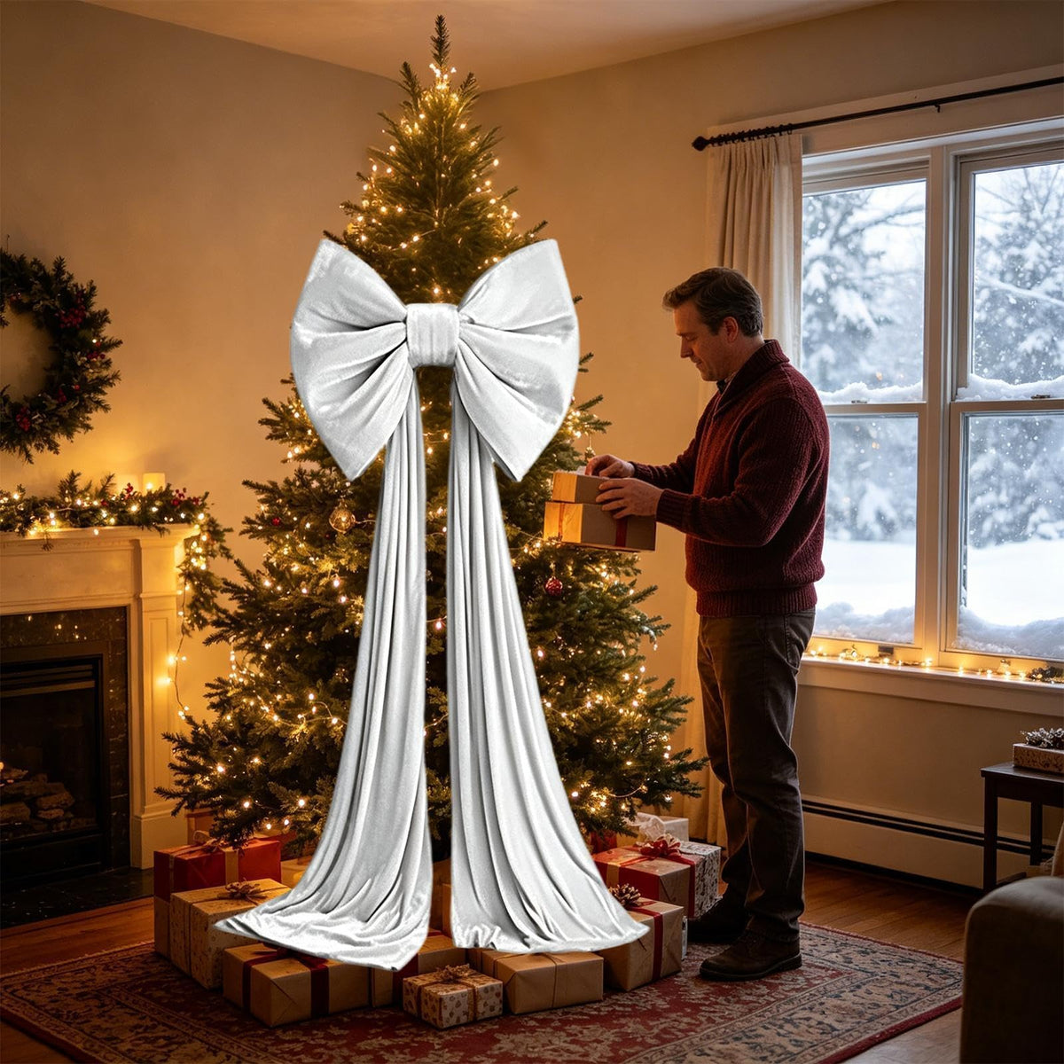 Large Christmas Tree Topper Bow, 200CM Giant Velvet Christmas Tree Bows