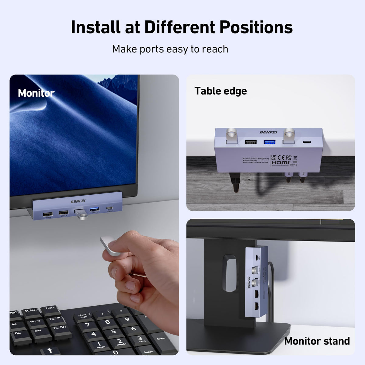 BENFEI USB-C Hub 5-in-1 with 4K HDMI, 3 USB-A 3.2 GEN2 10Gbps, 100W PD, Silicone Woven Cable, Aluminum Case, Compatible with MacBook, iPad, iPhone 15/16 Series